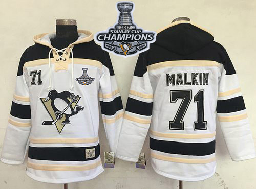 Penguins #71 Evgeni Malkin White Sawyer Hooded Sweatshirt Stanley Cup Finals Champions Stitched NHL Jersey